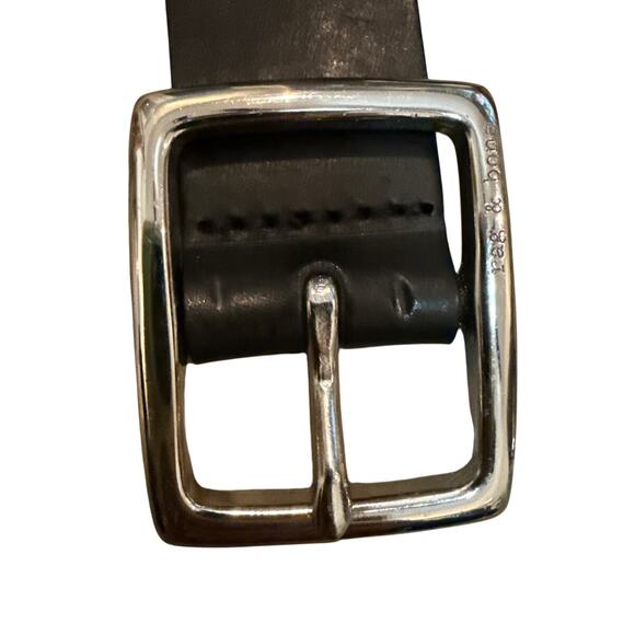 Rag & Bone Mens Black Double Layered Leather 42" Belt Silver Buckle England - Picture 2 of 8